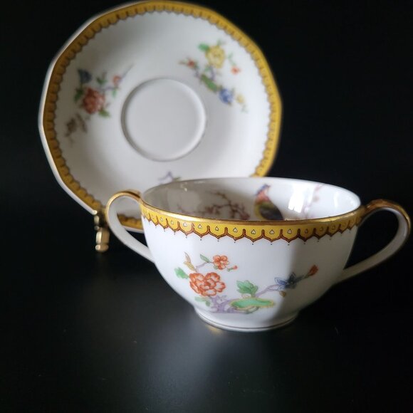 Antique Theodore Haviland Limoges Bouillon Cup & Saucer Eden Pattern - Picture 2 of 10